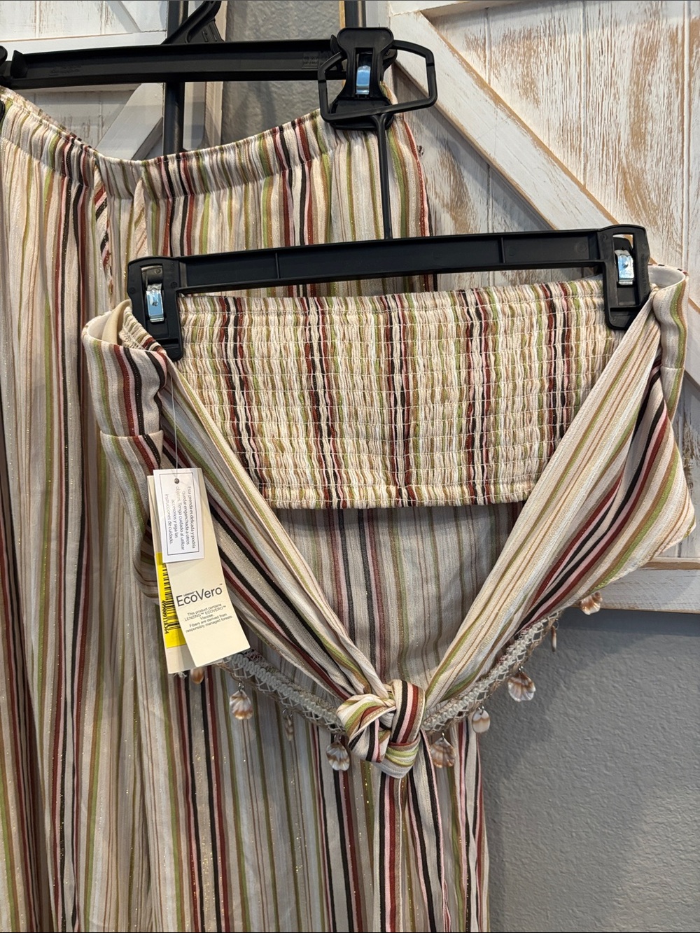 Striped Two-Piece Lounge Set in Cream and Rust stripe with seashells on crop nwt - Picture 4 of 6